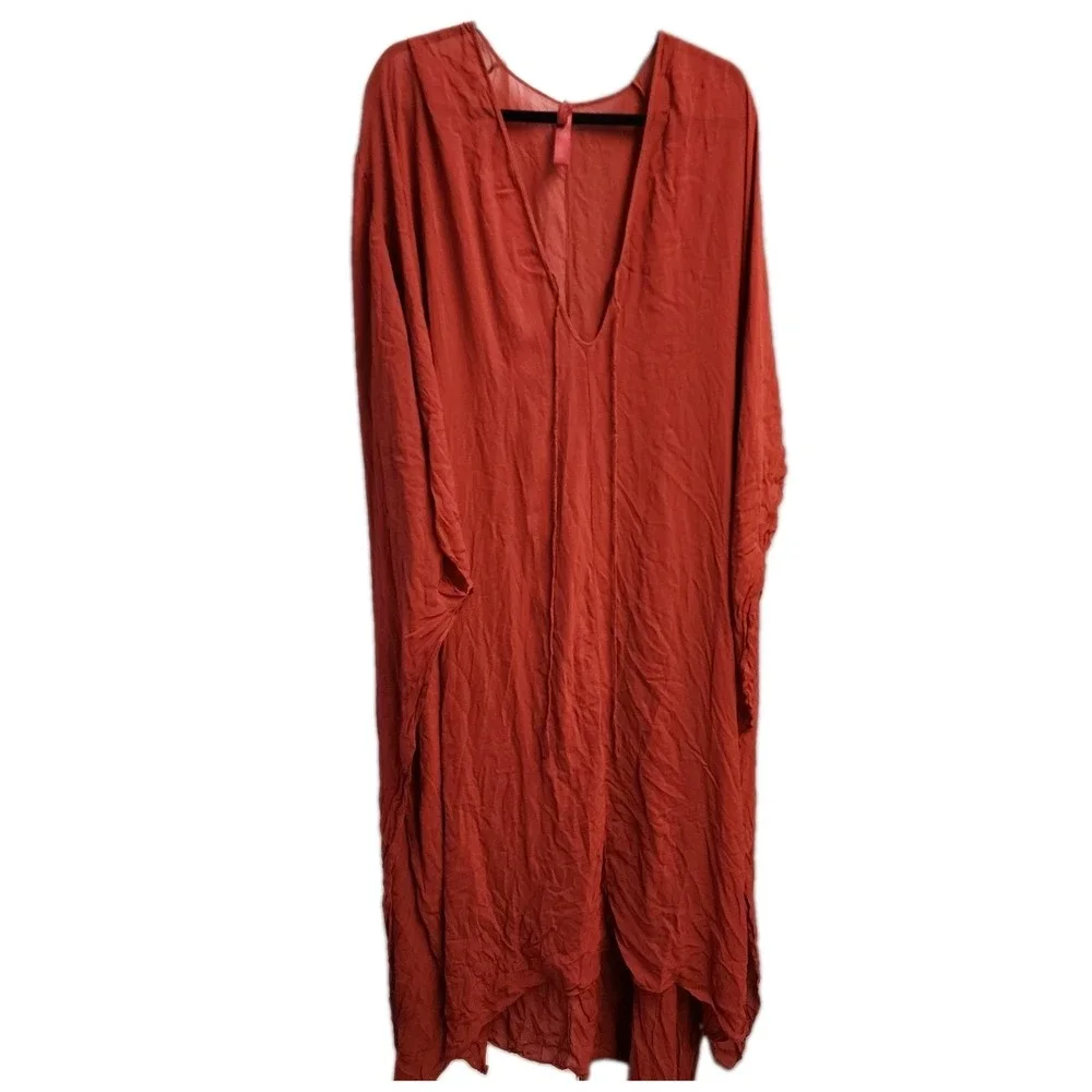 Skims Sheer Cover Up Long Kaftan Chestnut Rust XS Swim Poolside Loungewear